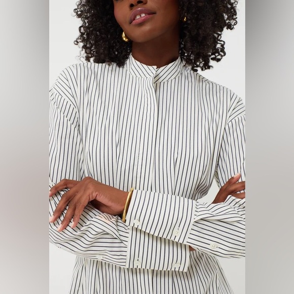 STAUD Lorenza Ivory Micro Stripe Shirt Midi Dress Button Front Size Small - Picture 5 of 15